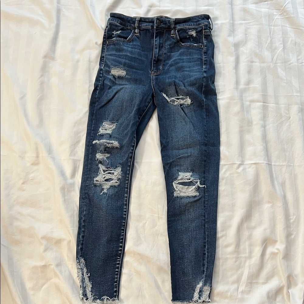 American Eagle Outfitters Dark Blue Distressed Skinny Jeans